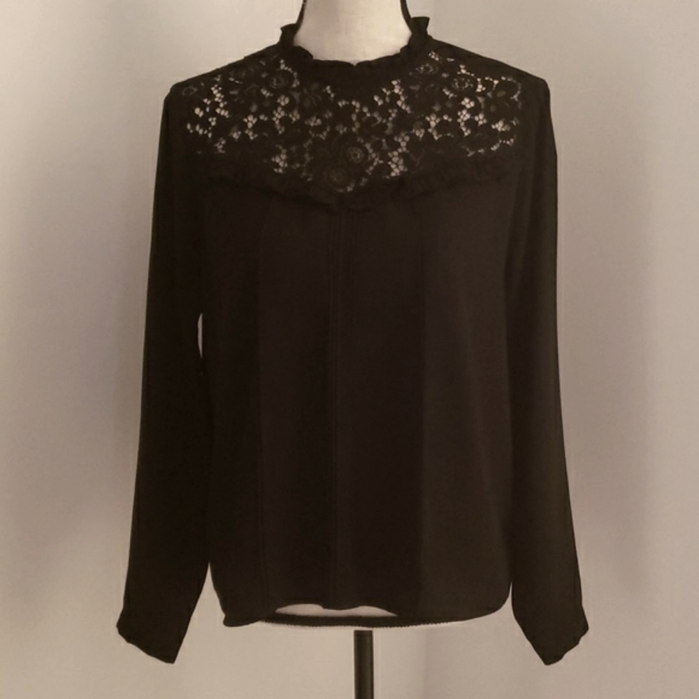 EUC, Guest Editor black long sleeve lace detail blouse